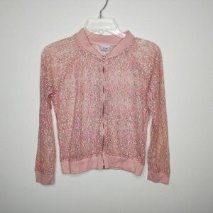 DSigned Pink Floral Lace Zip up Jacket Girl's L 14